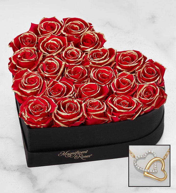 Magnificent Roses®Preserved Gold Kissed & Necklace
